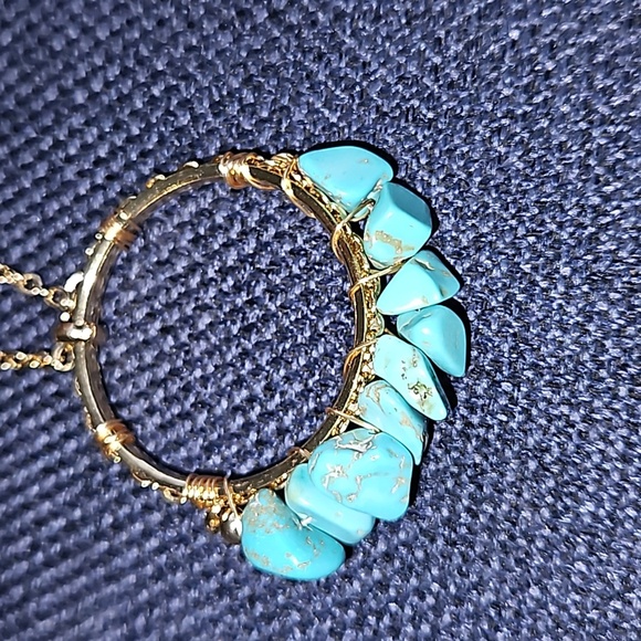 Mudd Love Peace Happiness Gold Adjustable Chain Aqua Teal Light Blue Stones - Picture 2 of 6